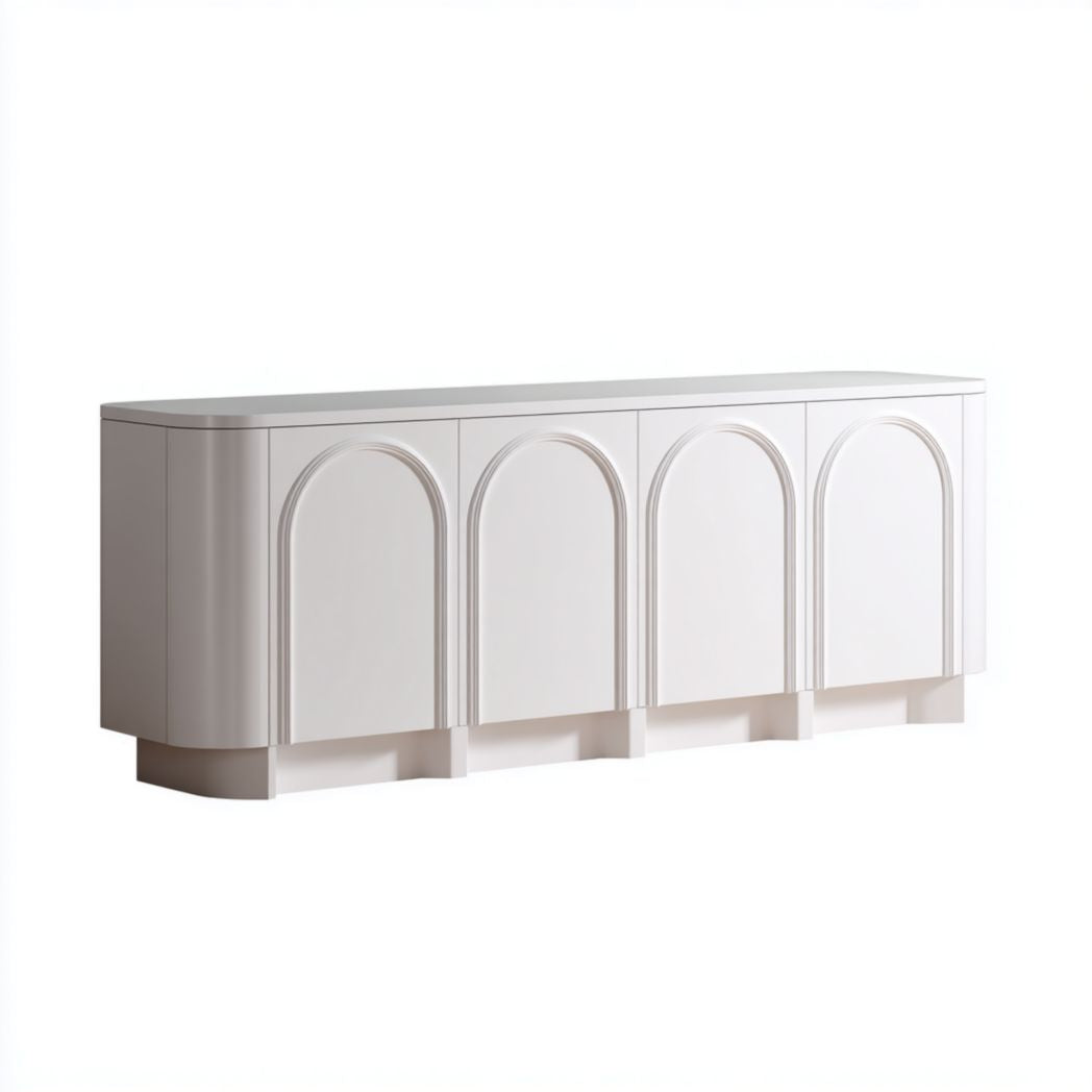 Credenza Bianca con Ante ad Arco e Struttura in Legno di Pino
