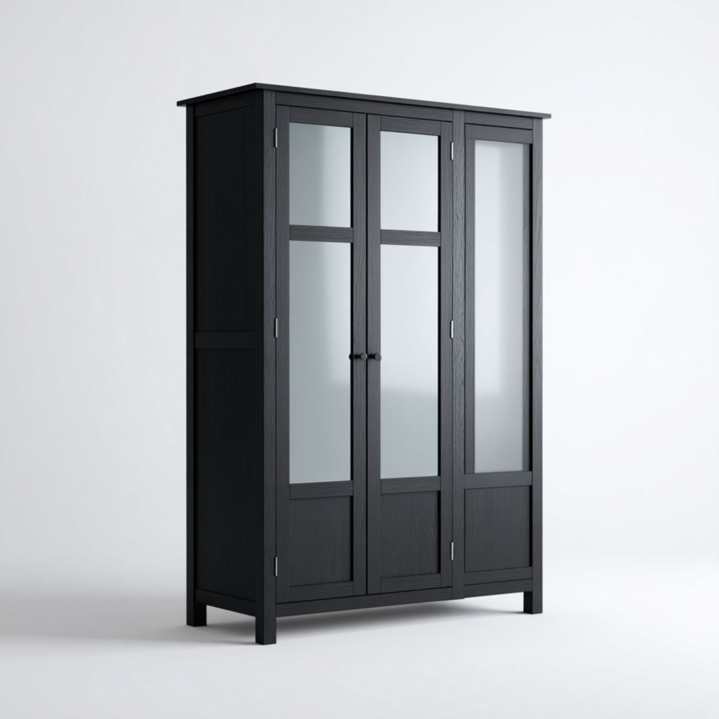 Vetrina a tre ante in acciaio legato e vetro temperato nero 120x40x190 cm