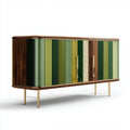 Credenza con ante a strisce di legno e gambe in metallo